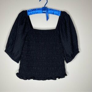 Old Navy Black Smocked Puff Sleeved On/Off Shoulder Peasant Blouse